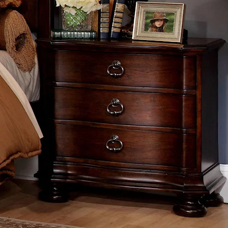 3 Drawer Nightstand with Crown Molding and Bun Feet